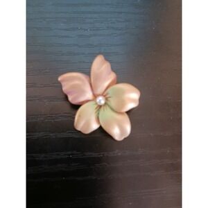 Joan Rivers Vintage Pastel Ombre Flower Brooch Faux Pearl Gold Tone Pin